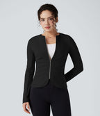Blazer de travail col rond froncé zippé à manches longues