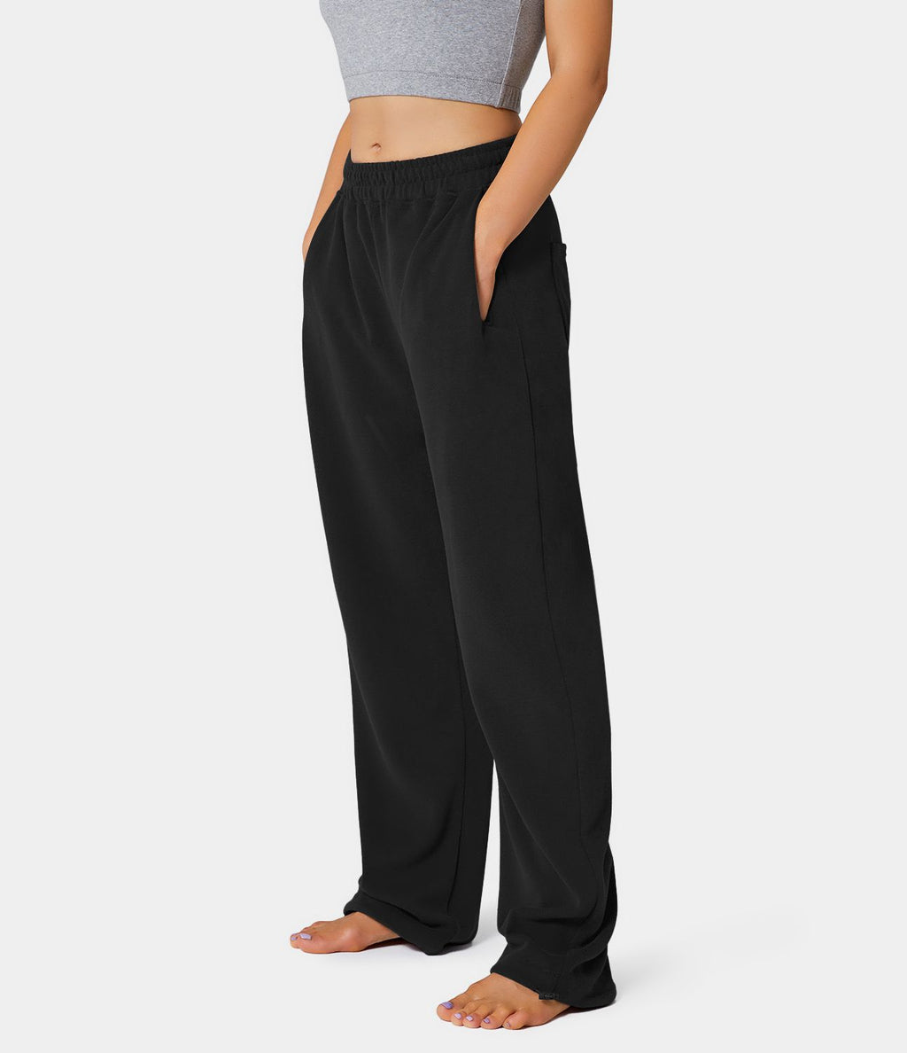 Sweatpants en Coton à Jambes Évasées avec Taille Élastique Intérieure Cordon de Serrage et Poche Latérale