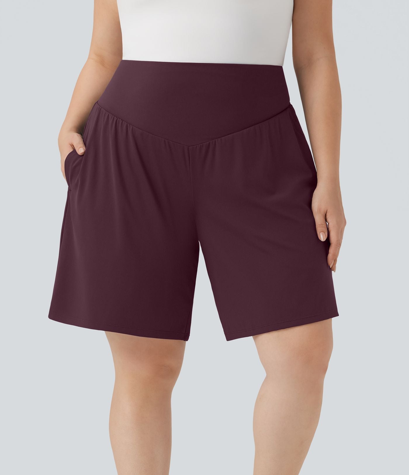 Bermuda de yoga grande taille SoftlyZero™ Airy taille haute effet frais InstantCool avec poches