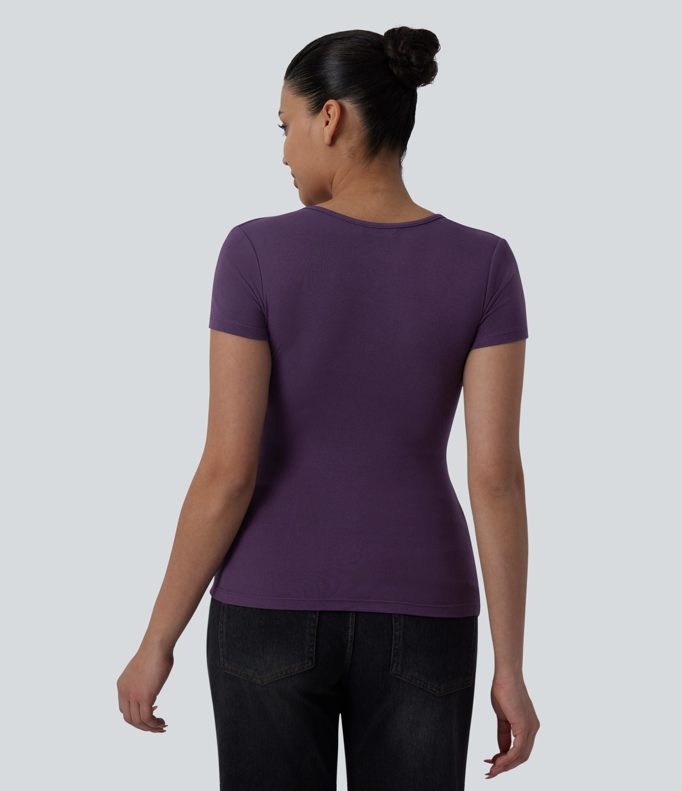 Top casual décolleté cœur manches courtes croisé avec fronces