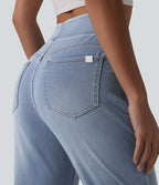 Jean Halara Flex™ Curvy taille haute bootcut délavé décontracté avec poches