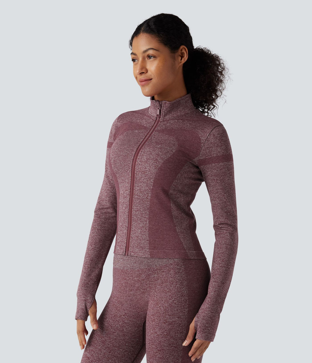 Veste de yoga chaude OneForm Seamless Flow col montant zippée à manches longues avec passage de pouce