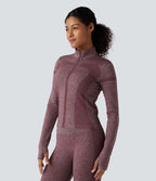 Veste de yoga chaude OneForm Seamless Flow col montant zippée à manches longues avec passage de pouce