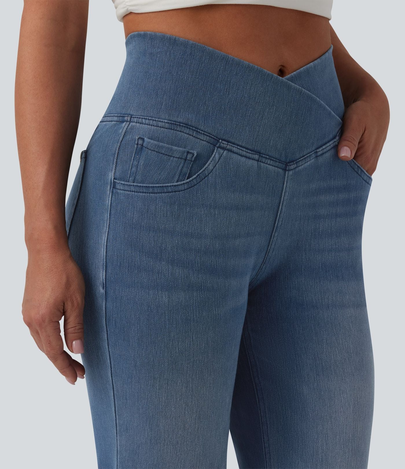 Jean évasé Halara Flex™ casual taille haute croisée avec poches