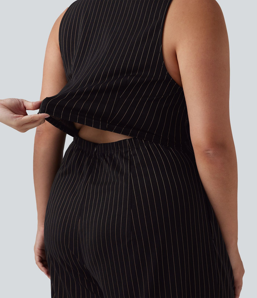 Combinaison grande taille col V sans manches ceinturée à rayures effet frais InstantCool avec poches, accès facile Easy Peasy