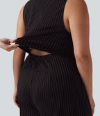 Combinaison grande taille col V sans manches ceinturée à rayures effet frais InstantCool avec poches, accès facile Easy Peasy