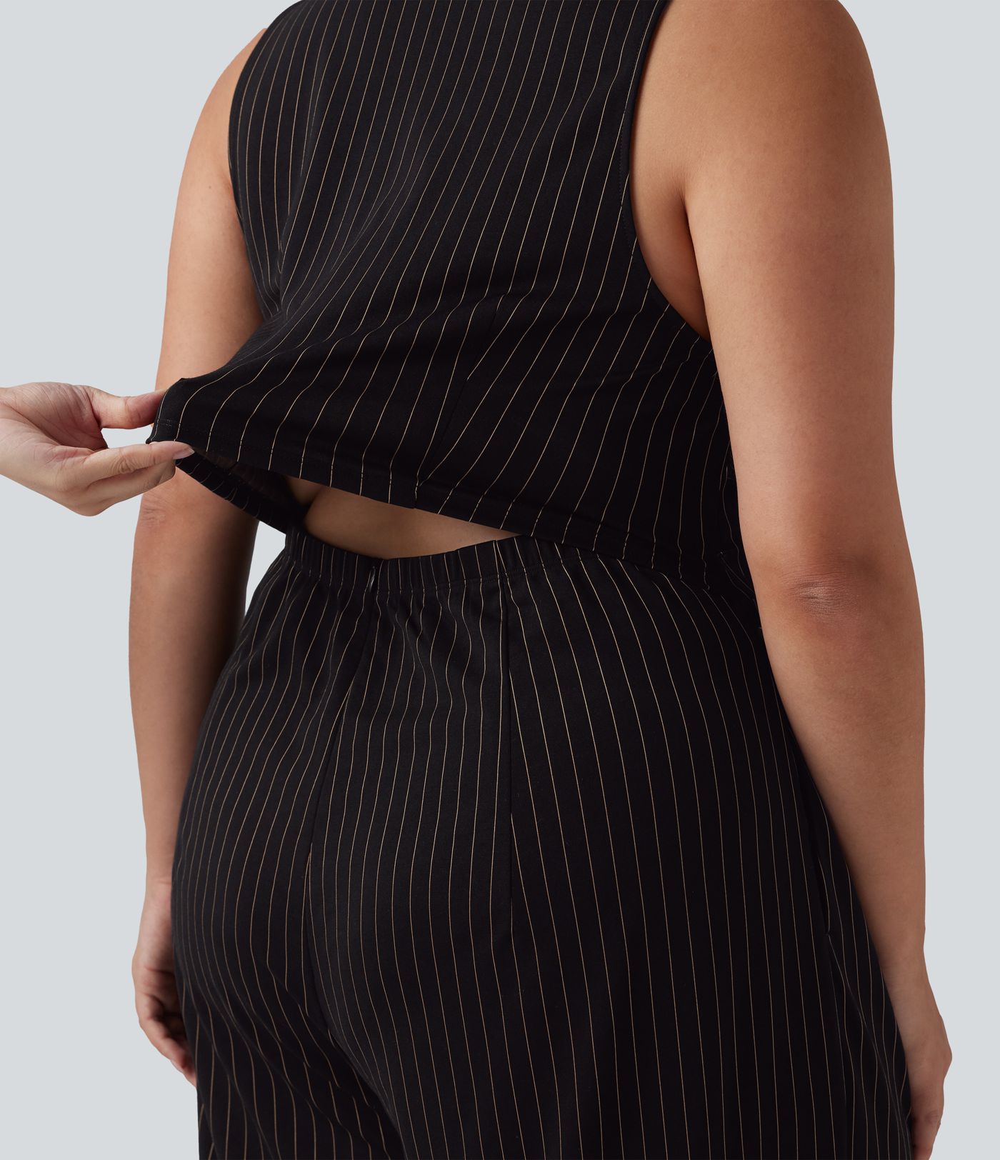 Combinaison grande taille col V sans manches ceinturée à rayures effet frais InstantCool avec poches, accès facile Easy Peasy