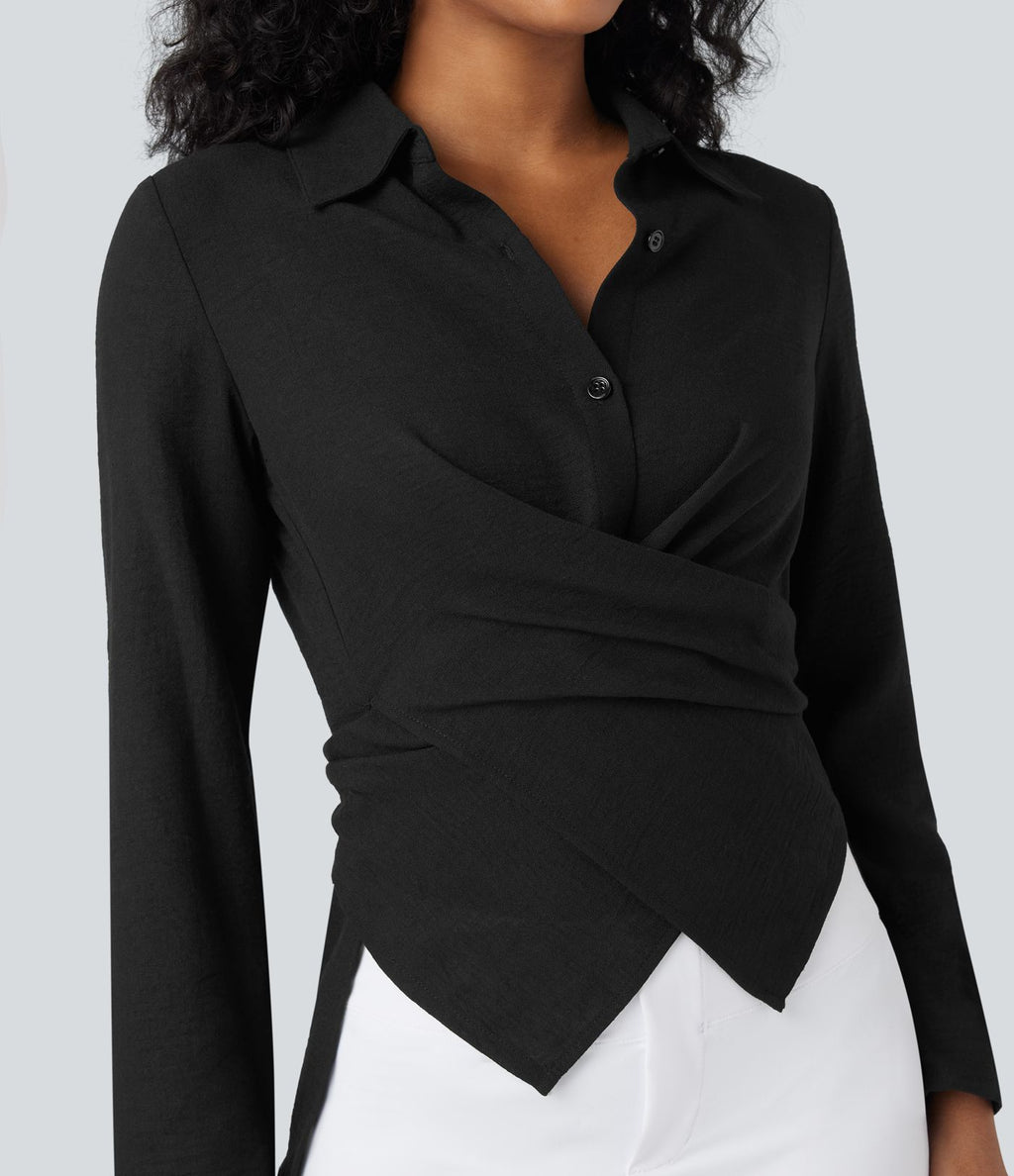 Chemise tailleur portefeuille manches longues avec lien dos
