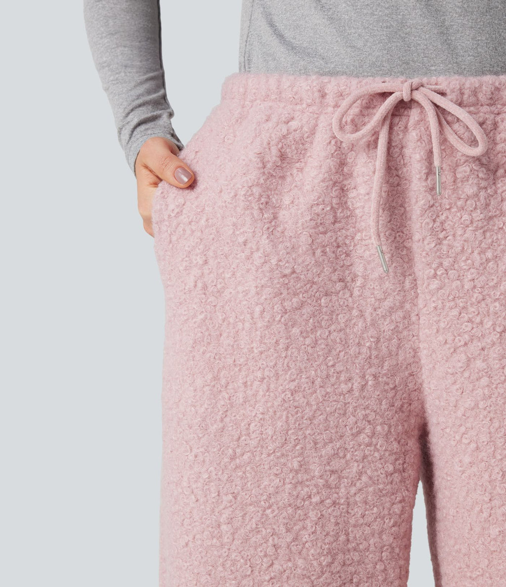 Pantalon large teddy taille mi-haute avec cordon de serrage et poches
