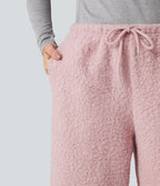 Pantalon large teddy taille mi-haute avec cordon de serrage et poches