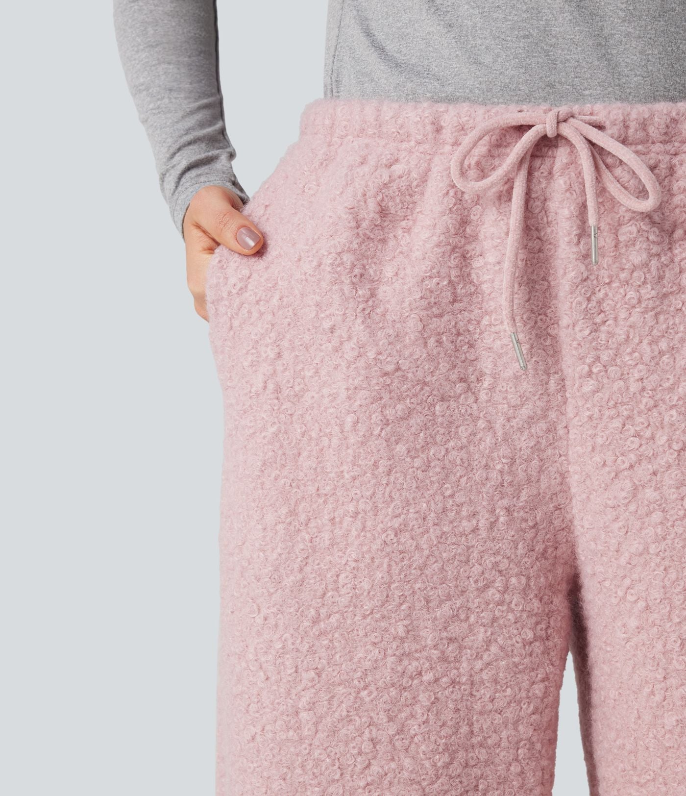 Pantalon large teddy taille mi-haute avec cordon de serrage et poches