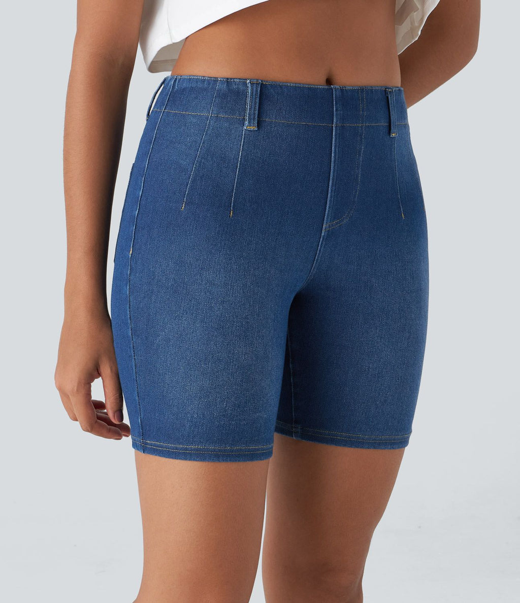 Short décontracté Halara Flex™ en maille denim extensible délavée taille Mi, haute avec poches arrière et effet frais InstantCool