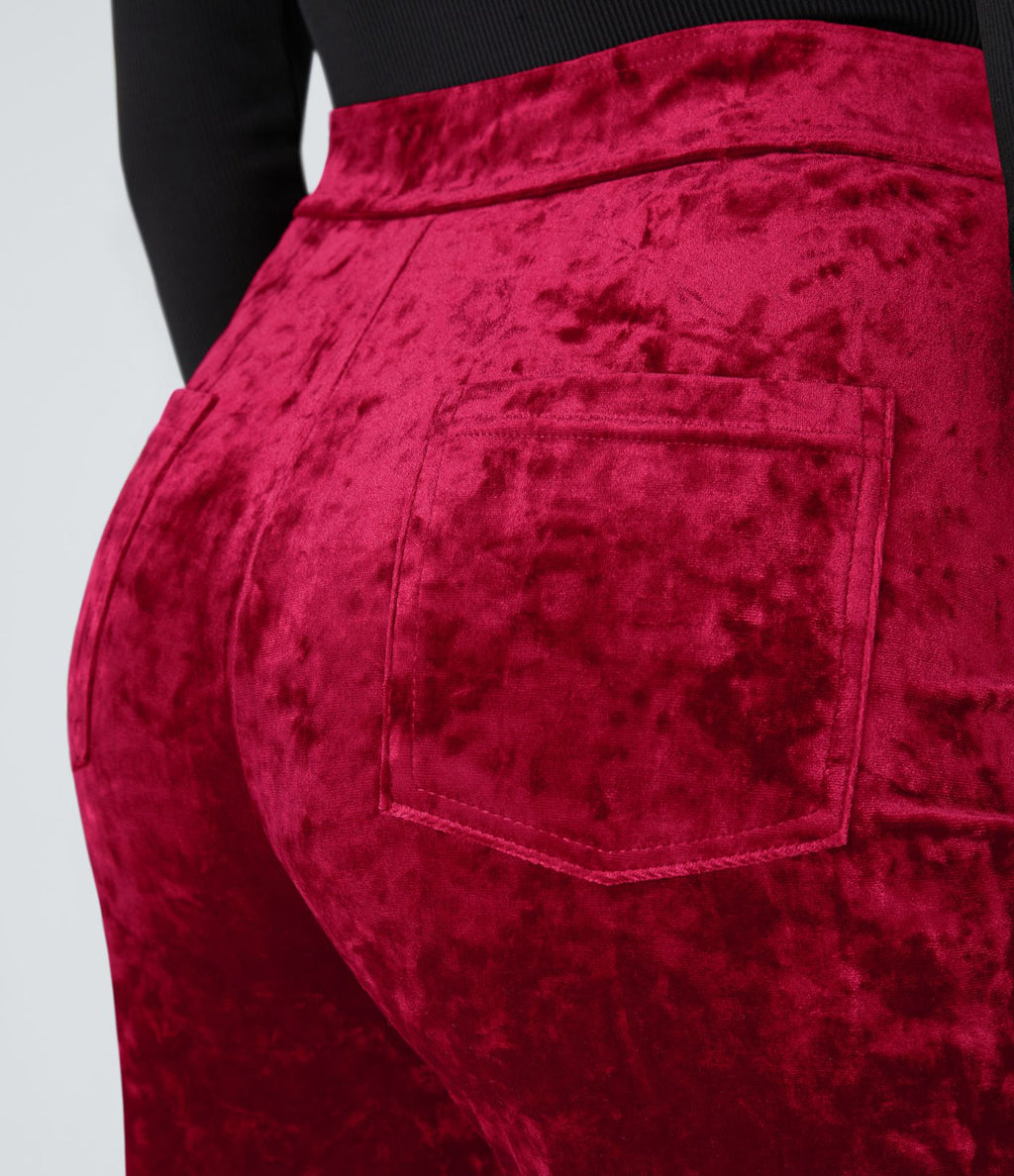 Pantalon Casual en Velours Taille Haute avec Bouton Multipoches Droites