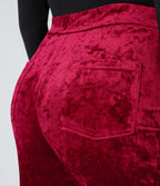 Pantalon Casual en Velours Taille Haute avec Bouton Multipoches Droites