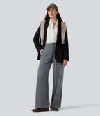 Pantalon tailleur rayé coupe droite taille haute avec poches