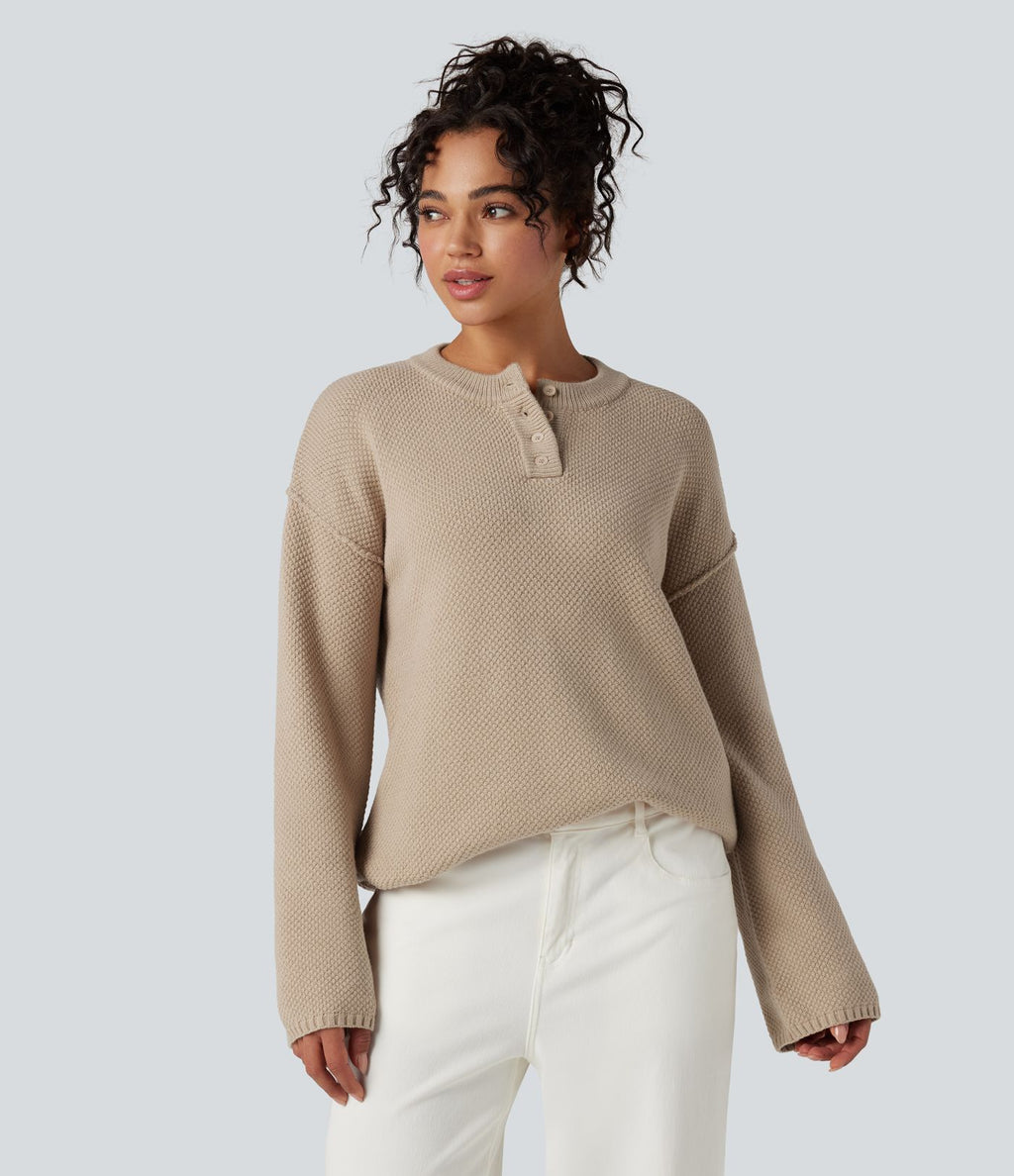 Pull gaufré col Henley manches longues