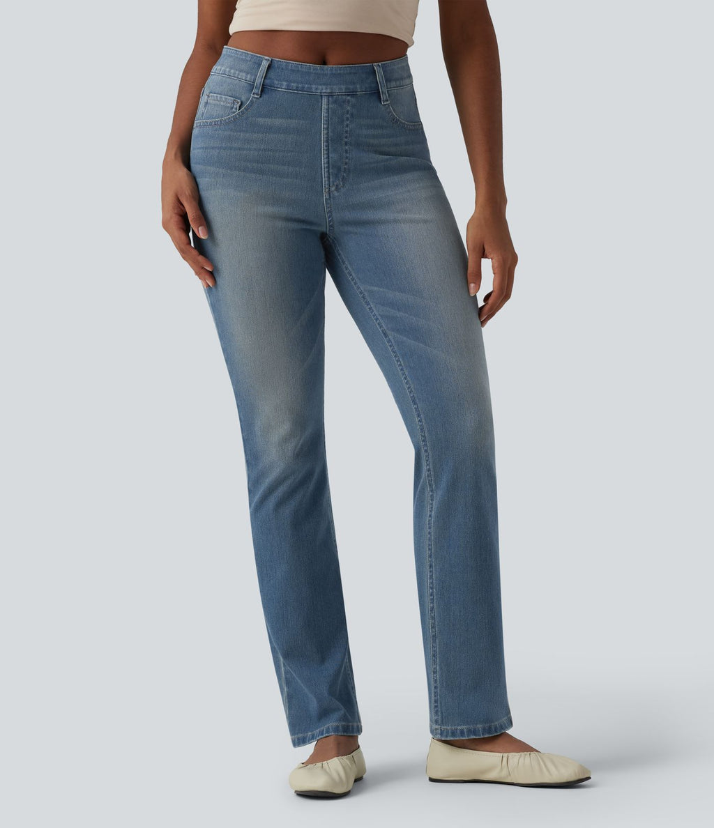 Halara Flex™ Jeans bootcut Casual Taille Haute Multiples Poches Lavés Élastiques et Tricotés Coupe