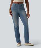 Halara Flex™ Jeans bootcut Casual Taille Haute Multiples Poches Lavés Élastiques et Tricotés Coupe