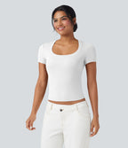 T-shirt décontracté maille côtelée manches courtes