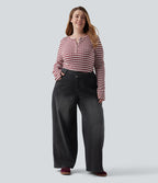 Jean décontracté grande taille Halara Flex™ asymétrique taille basse jambes larges effet délavé avec poches