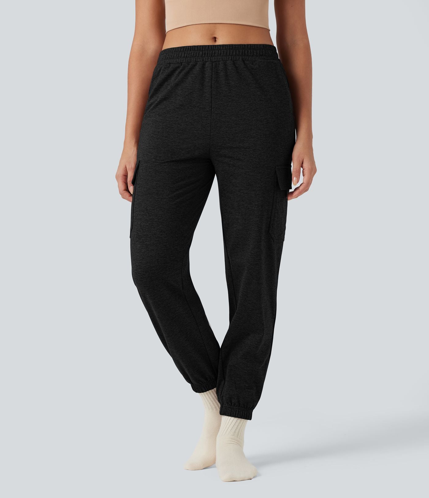 Jogging jogging cargo thermique décontraction taille mi-haute séchage rapide chiné avec poches - UPF40+