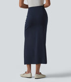 Jupe midi tailleur moulante fendue taille haute