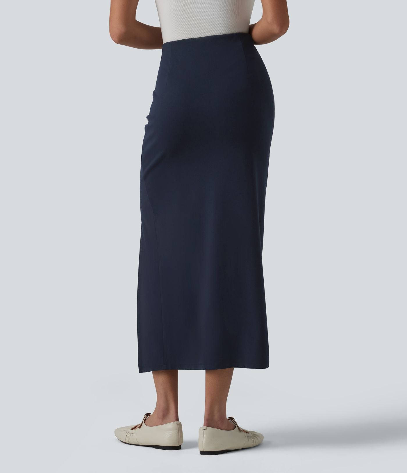 Jupe midi tailleur moulante fendue taille haute