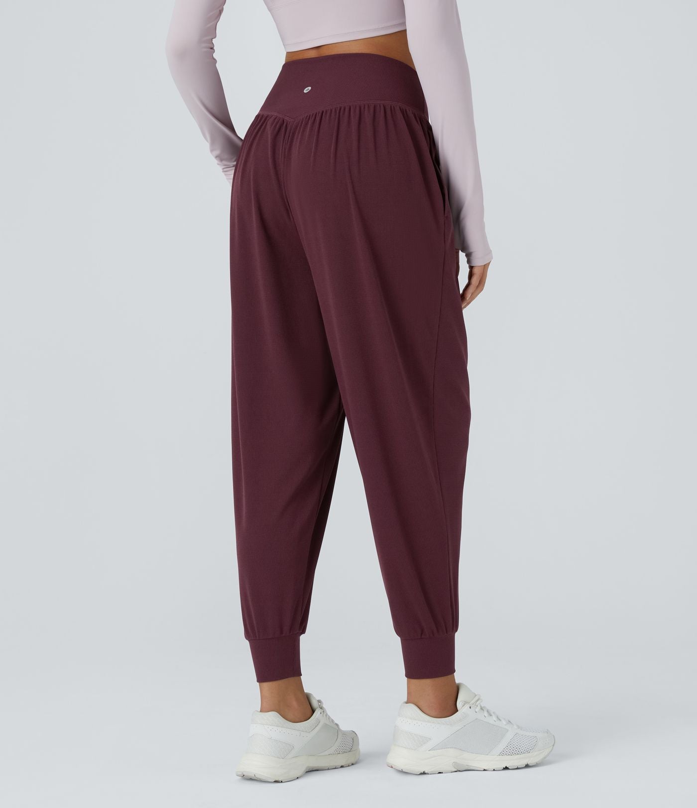 Jogging de Yoga à Taille Haute, Croisé Devant, Plis, Poches Latérales, en Tissu Gaufré