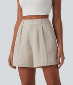 Short casual large aspect lin taille haute avec poches