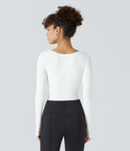 Bodysuit de Travail Tricot Côtelé Col Carré Manches Longues Boutonné Silhouette Élancée