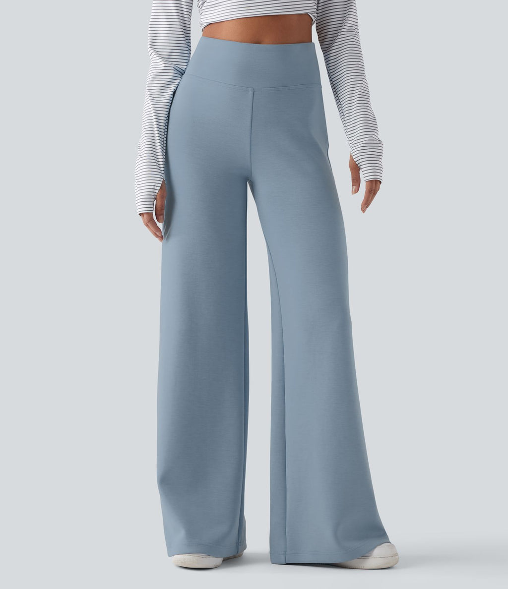 Pantalon décontracté ample taille haute avec poches