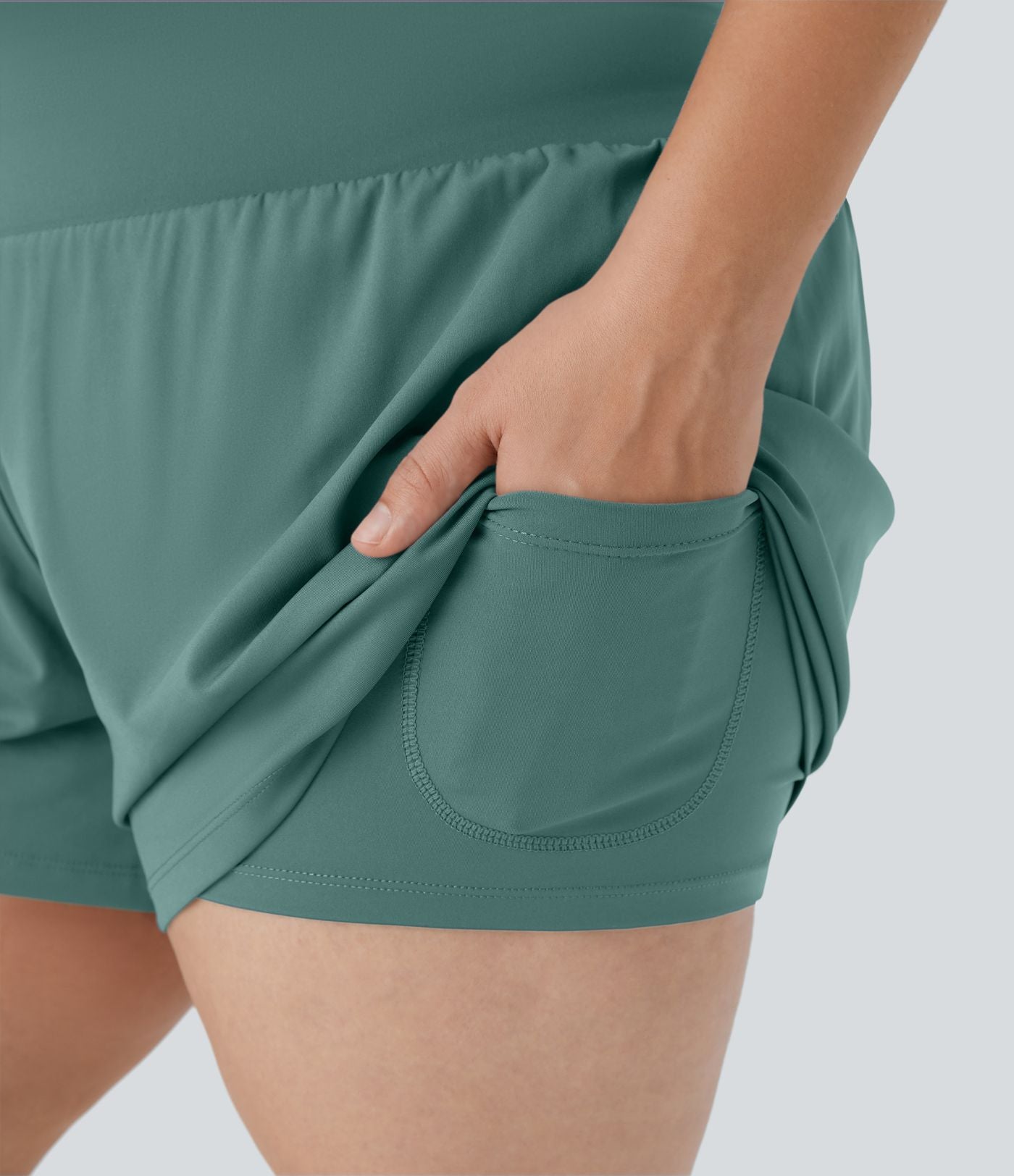 Short Yoga 10cm Plus Longue Taille Ultra Haute 2 en 1 Poche Arrière Poche Cachée Latérale Grande Taille
