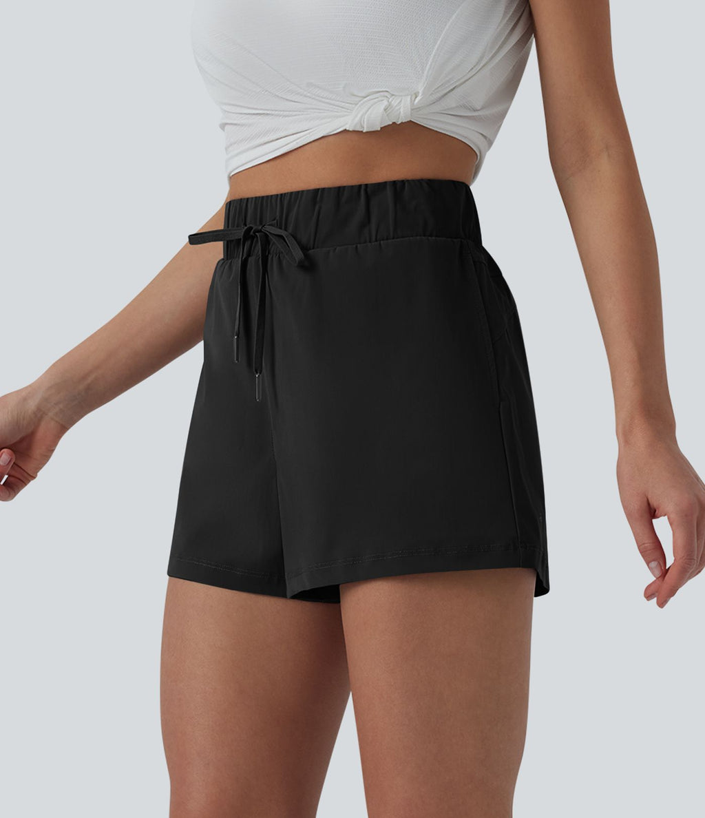 Short de running taille haute effet frais InstantCool et séchage rapide avec poches,cordon réglable, 6,5 cm, protection solaire UPF40+