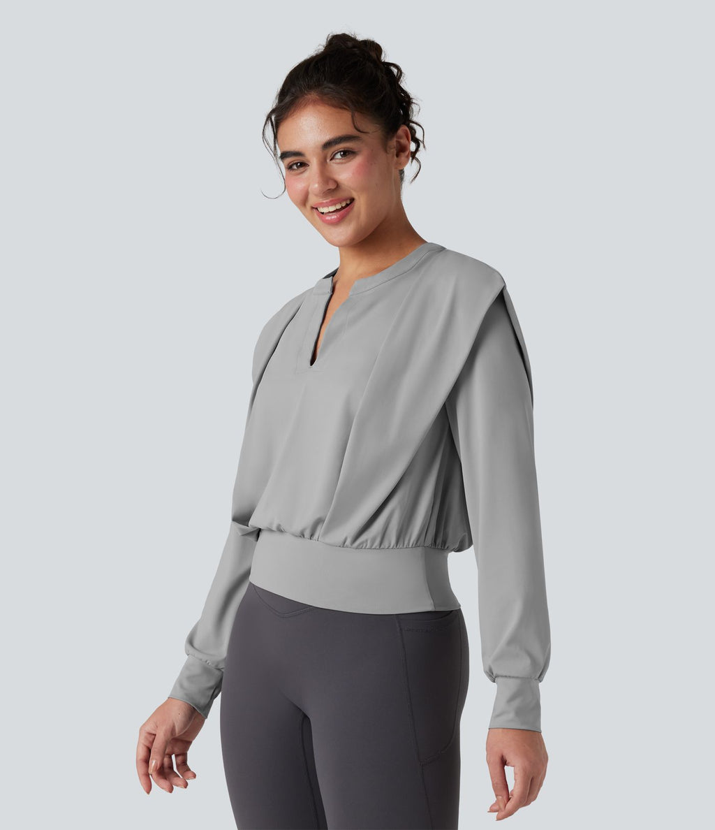 Top de sport yoga col cranté manches longues
