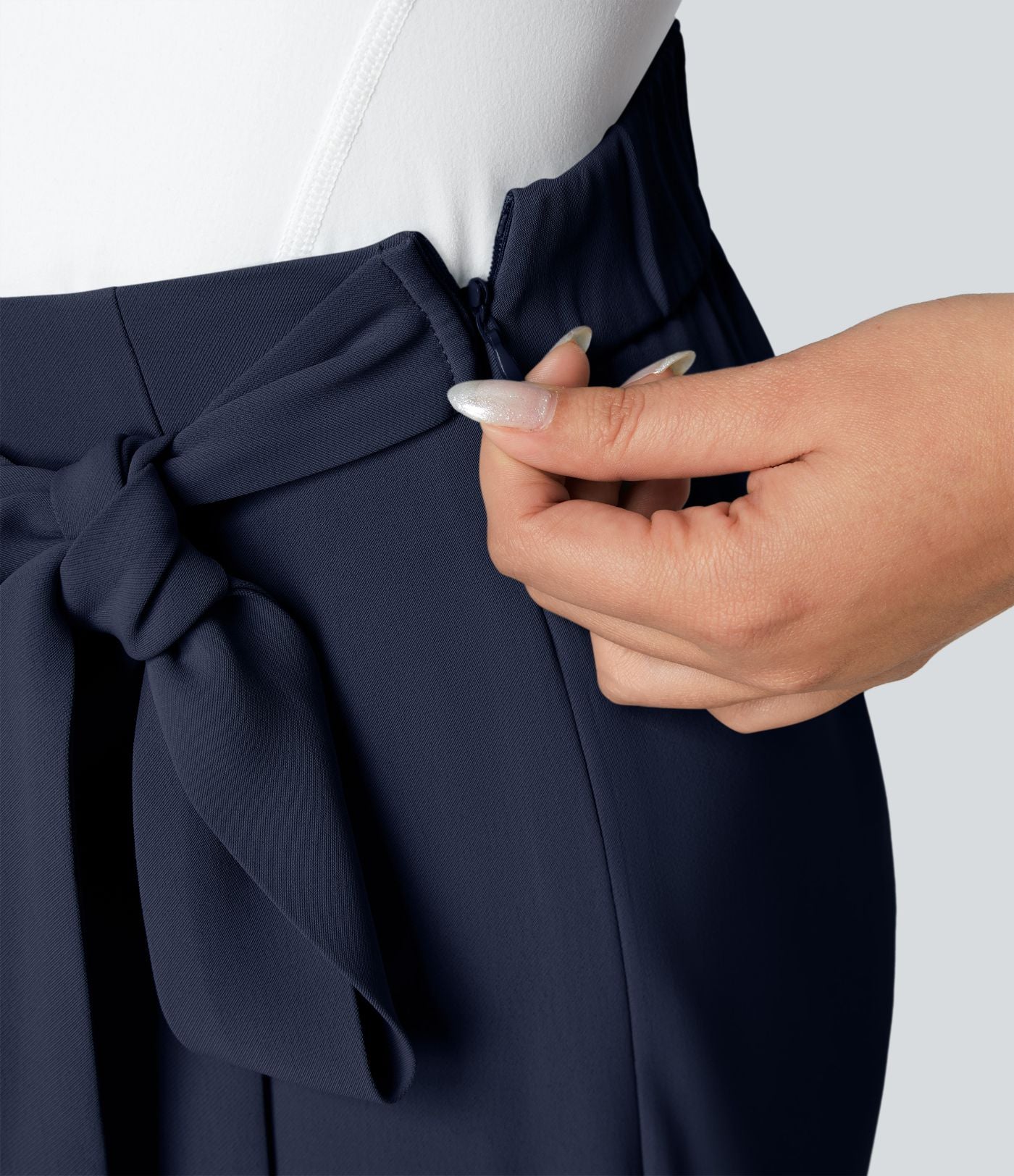 Pantalon Tailleur Large Fluide Taille Haute Fermeture Éclair Invisible