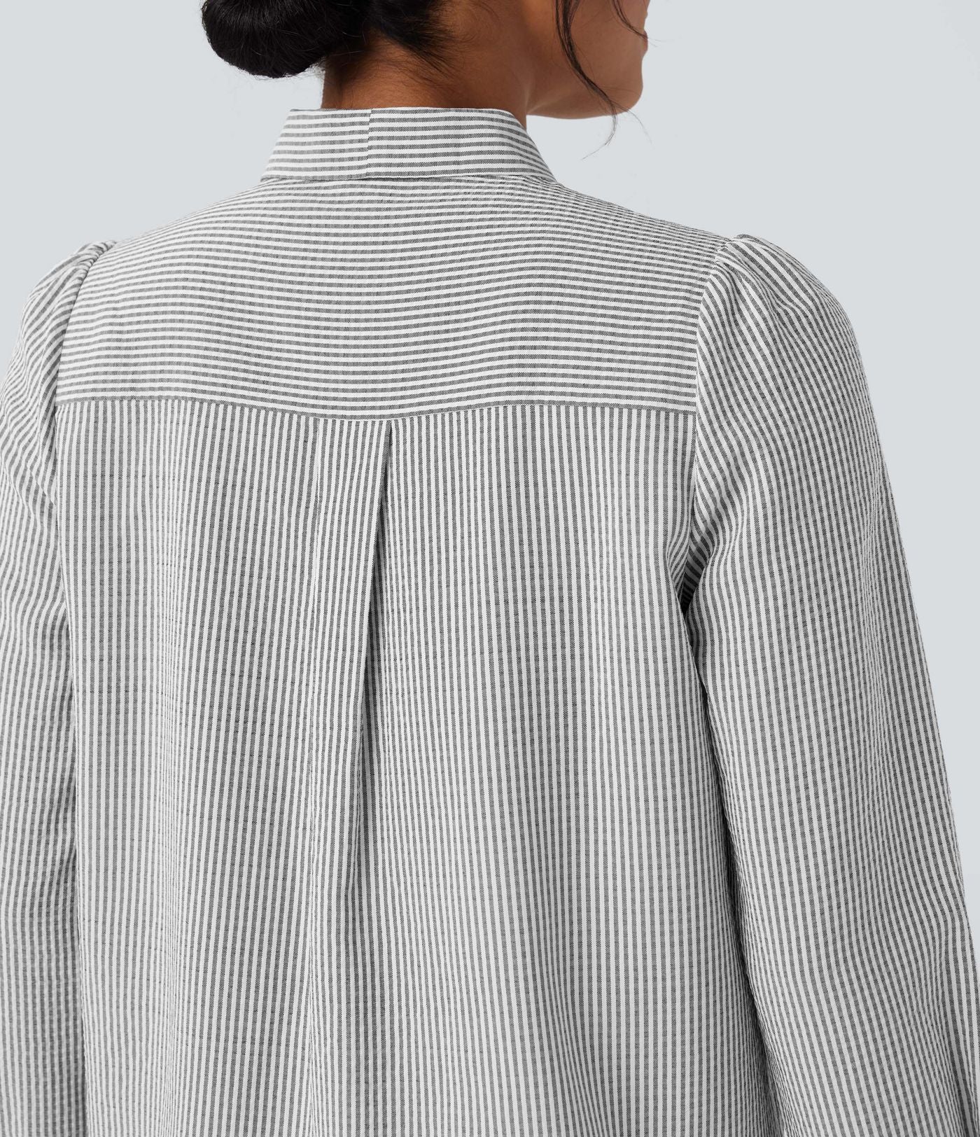 Chemise décontractée rayée à manches longues avec nœud devant