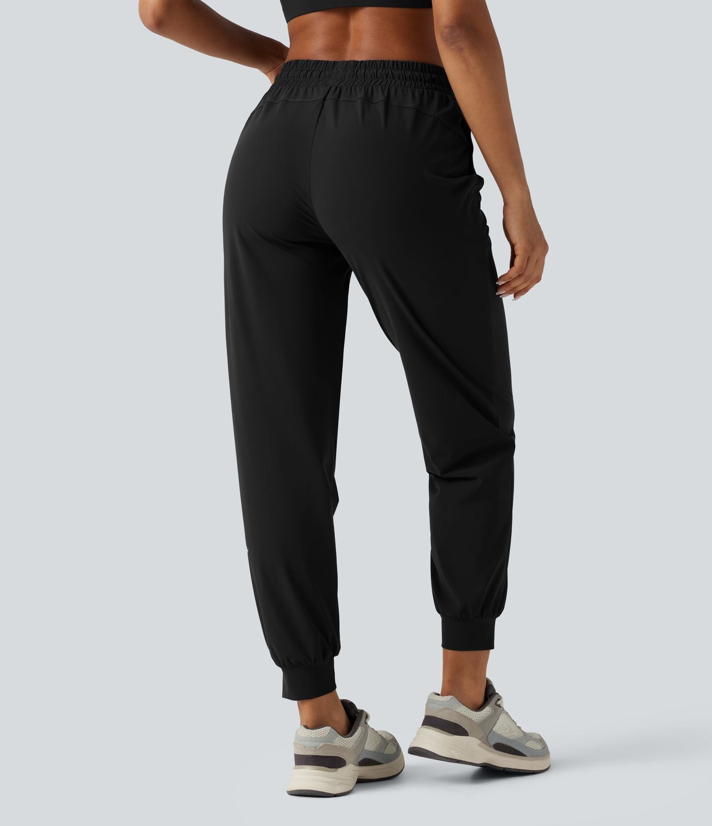 Jogging de running taille haute, cordon de serrage, fronces, coupe fuselée, séchage rapide, à effet frais InstantCool, avec poches, protection solaire UPF40+