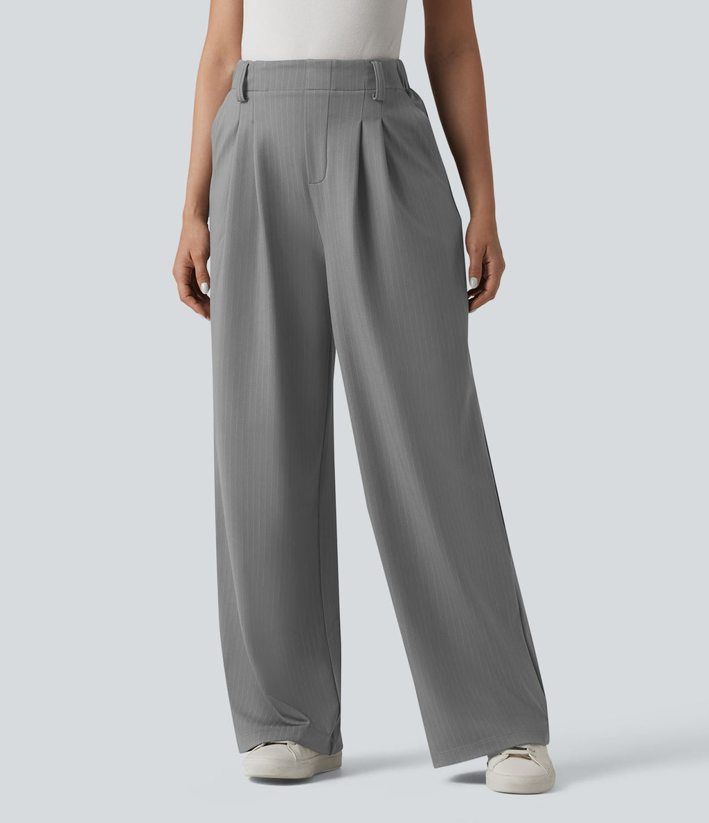 Pantalon tailleur large taille haute à rayures avec poches