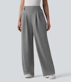 Pantalon tailleur large taille haute à rayures avec poches