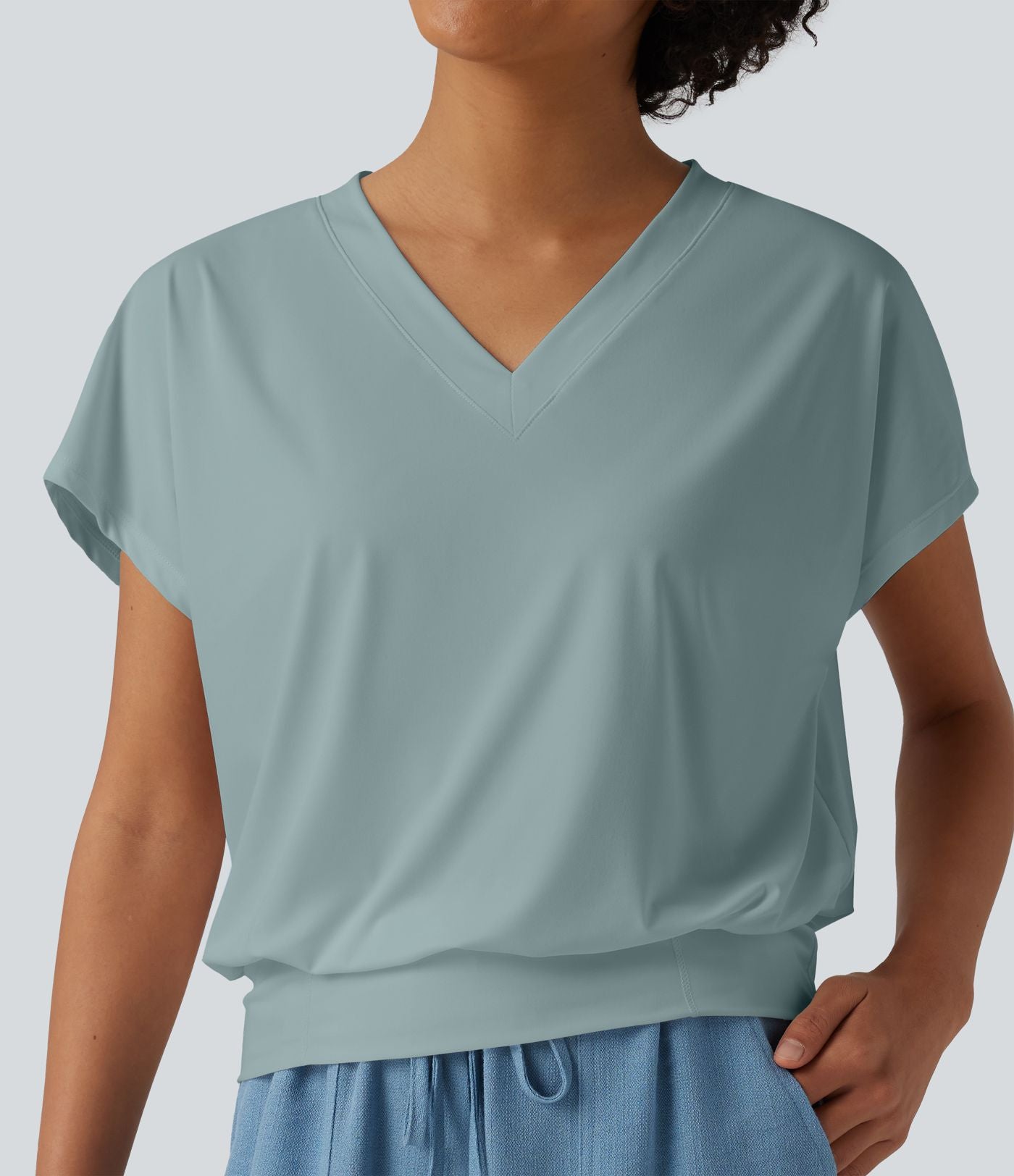 Haut de sport yoga oversize col V à manches courtes effet frais InstantCool à séchage rapide