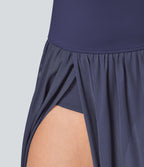 Jupe Casual Taille Haute Maxi Fluide Mesh Fente Plissée 2 en 1