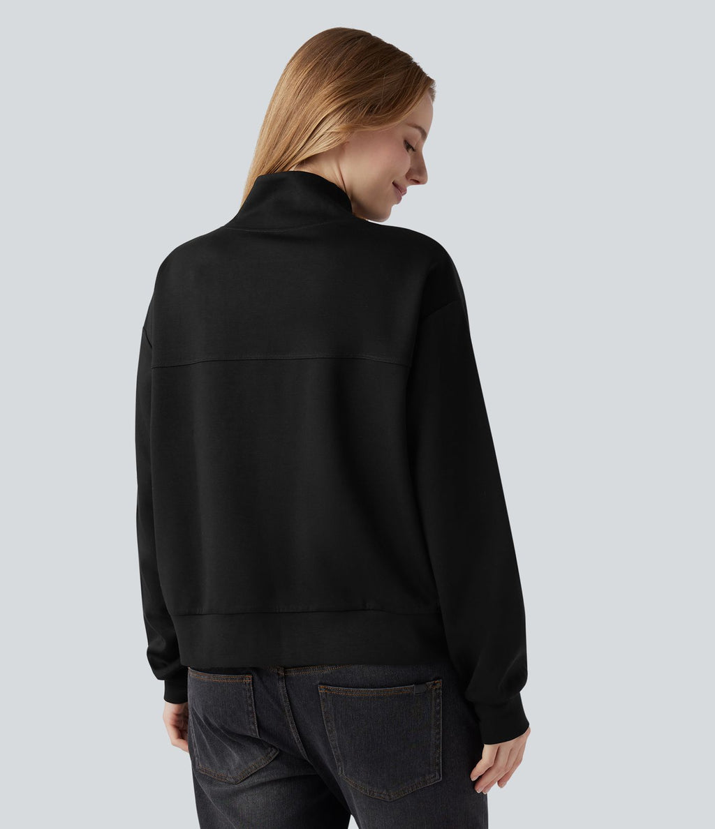 Sweat-shirt col V à manches longues avec boutonnage et poches