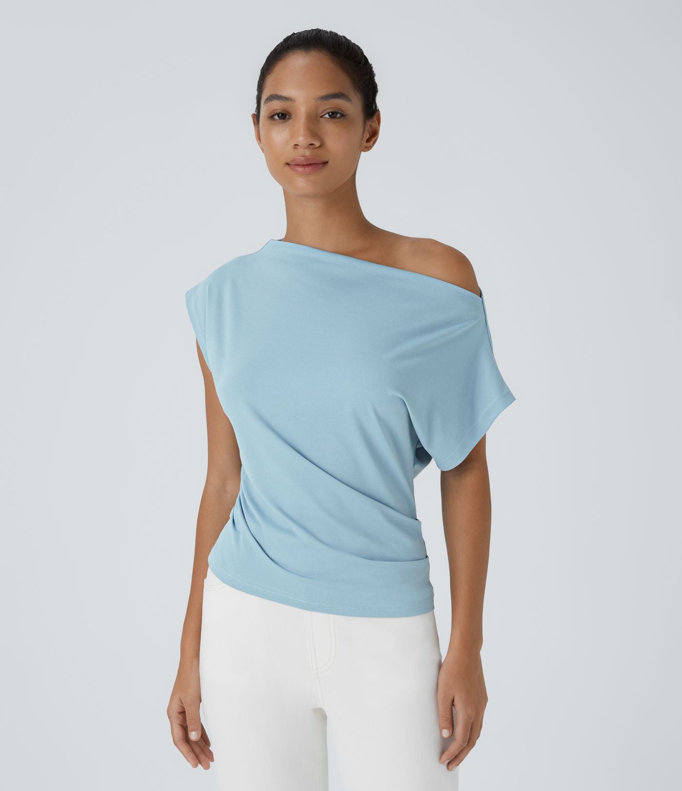 Top Casual Épaules Dénudées Manches Courtes Ruchées