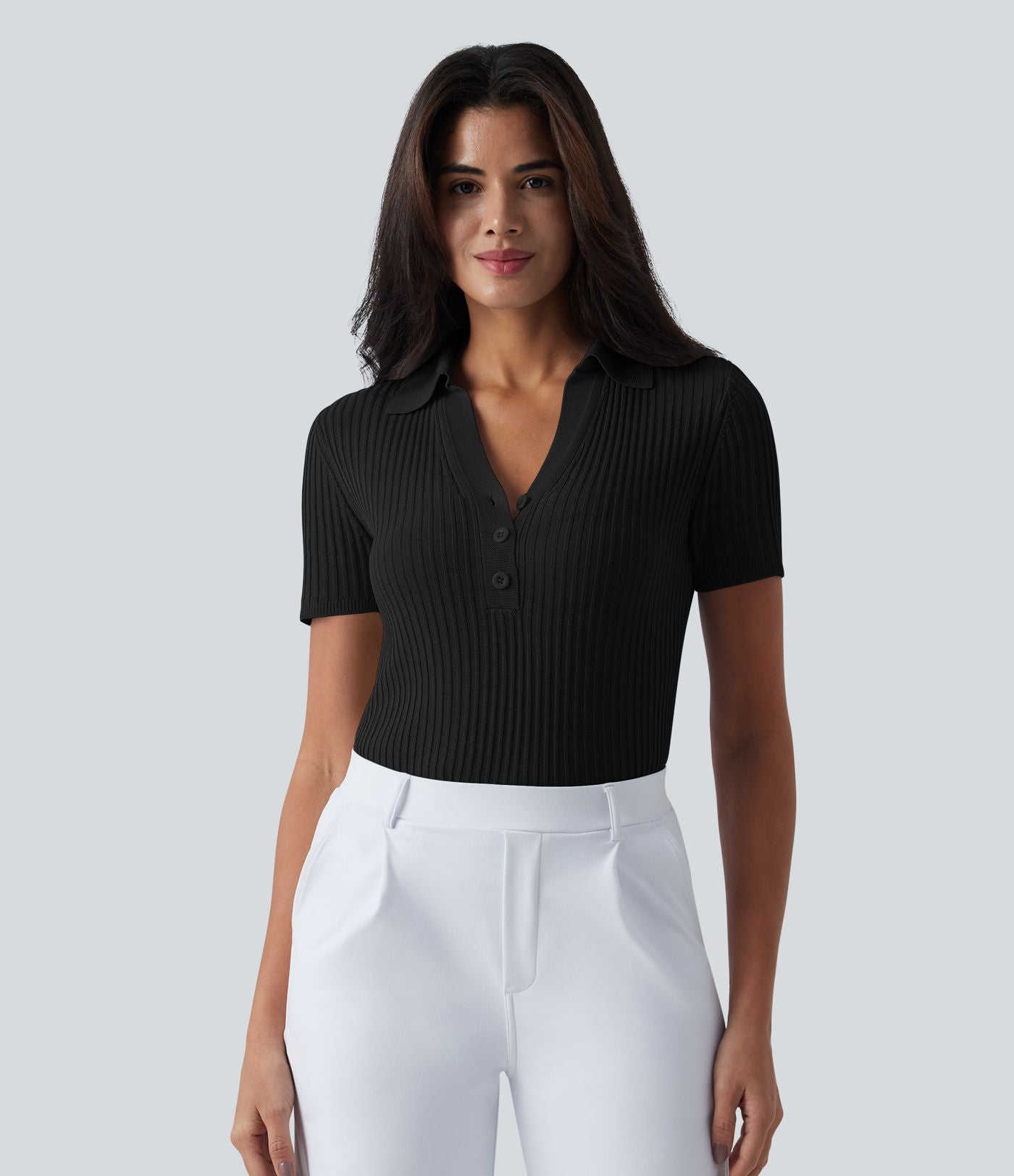 Pull tailleur à col polo et manches courtes