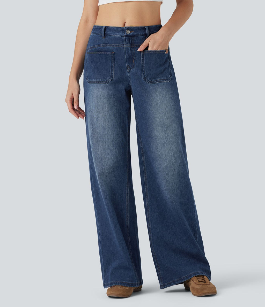 Jean large délavé Halara Flex™ taille mi-haute avec poches