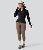 Veste randonnée capuche amovible double zip cordon de serrage avec trous pouces et poches