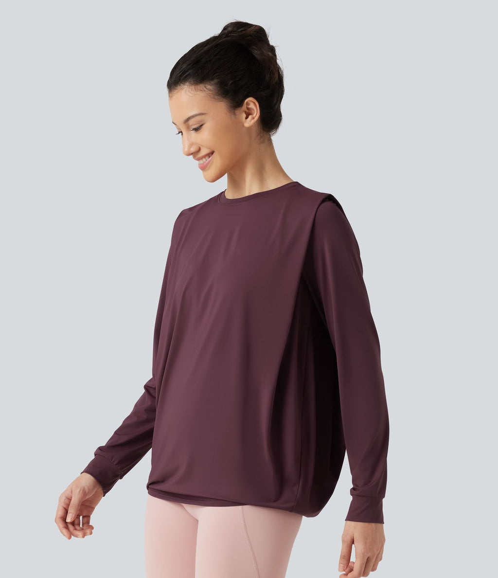 Haut de yoga effet frais InstantCool longueur allongée à manches longues avec encolure arrondie, fronces et protection solaire UPF50+