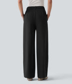 Pantalon tailleur droit taille haute aspect lin avec poches
