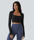 Softlyzero™ Plush Top de Sport Yoga Pull Manches Longues Trou pour Pouce 2 en 1 Court