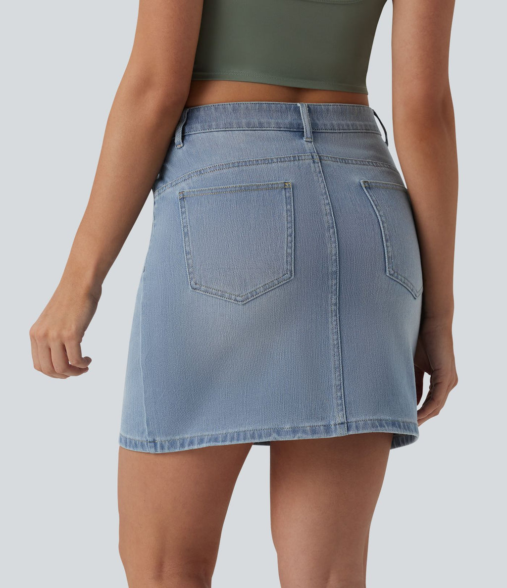 Jupe mini en jean Halara Flex™ casual taille mi-haute asymétrique avec poches